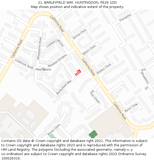 21, BARLEYFIELD WAY, HUNTINGDON, PE29 1DD: Location map and indicative extent of plot