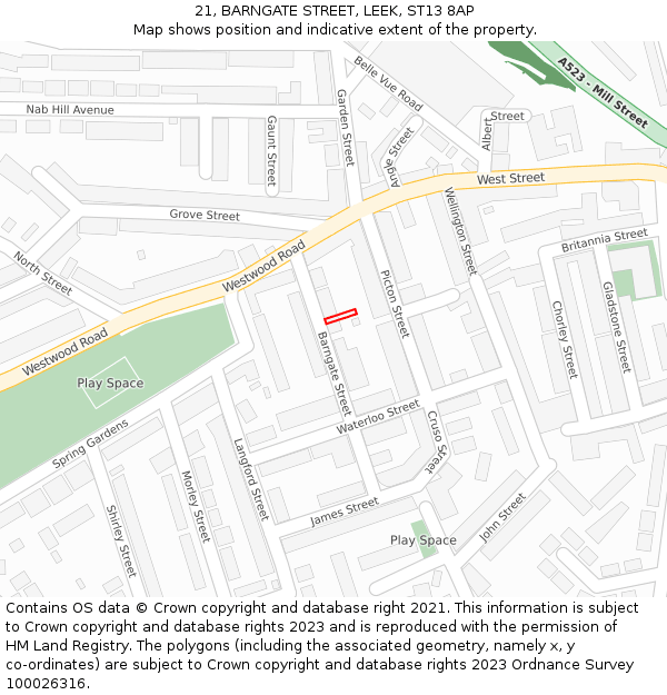 21, BARNGATE STREET, LEEK, ST13 8AP: Location map and indicative extent of plot