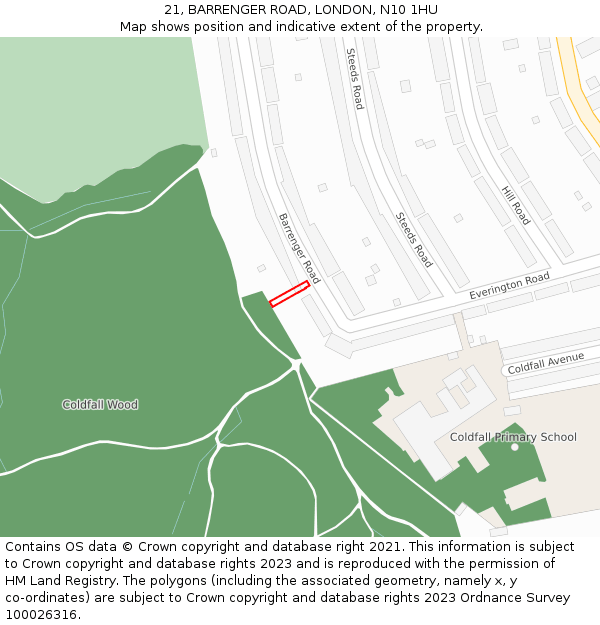 21, BARRENGER ROAD, LONDON, N10 1HU: Location map and indicative extent of plot