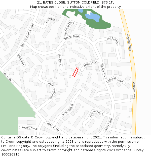 21, BATES CLOSE, SUTTON COLDFIELD, B76 1TL: Location map and indicative extent of plot