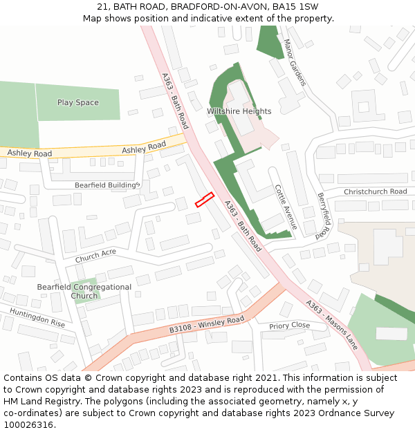 21, BATH ROAD, BRADFORD-ON-AVON, BA15 1SW: Location map and indicative extent of plot