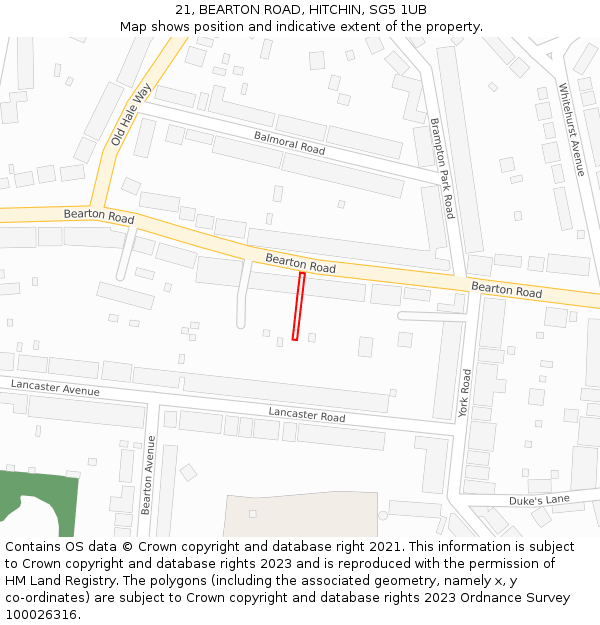 21, BEARTON ROAD, HITCHIN, SG5 1UB: Location map and indicative extent of plot