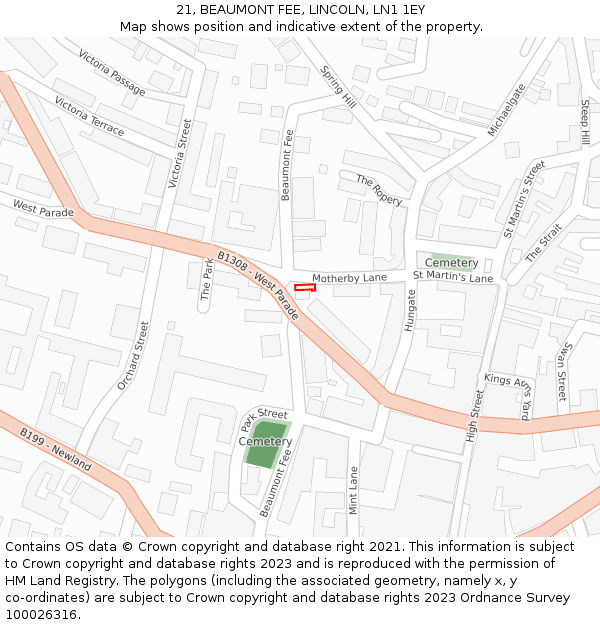21, BEAUMONT FEE, LINCOLN, LN1 1EY: Location map and indicative extent of plot
