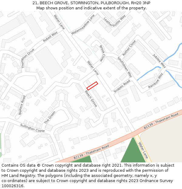 21, BEECH GROVE, STORRINGTON, PULBOROUGH, RH20 3NP: Location map and indicative extent of plot