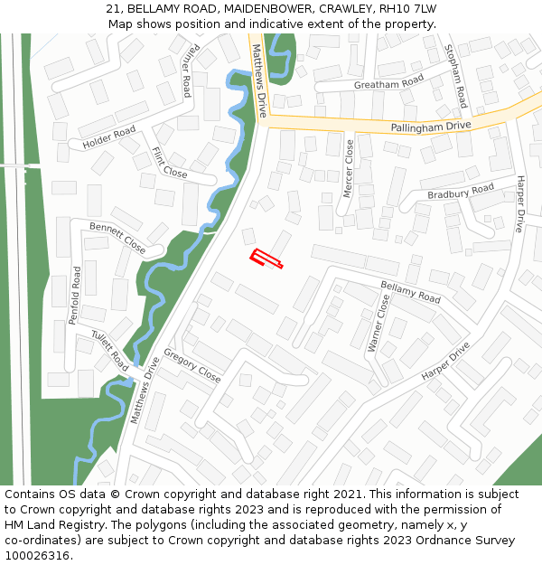 21, BELLAMY ROAD, MAIDENBOWER, CRAWLEY, RH10 7LW: Location map and indicative extent of plot