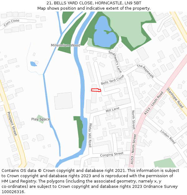 21, BELLS YARD CLOSE, HORNCASTLE, LN9 5BT: Location map and indicative extent of plot