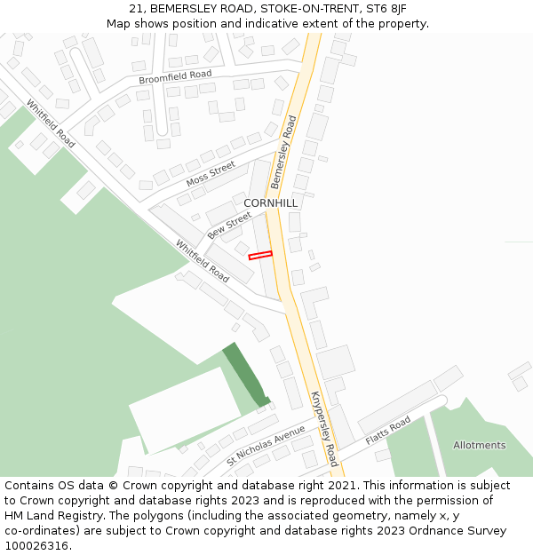 21, BEMERSLEY ROAD, STOKE-ON-TRENT, ST6 8JF: Location map and indicative extent of plot