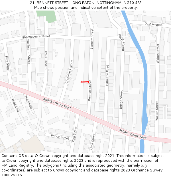 21, BENNETT STREET, LONG EATON, NOTTINGHAM, NG10 4RF: Location map and indicative extent of plot