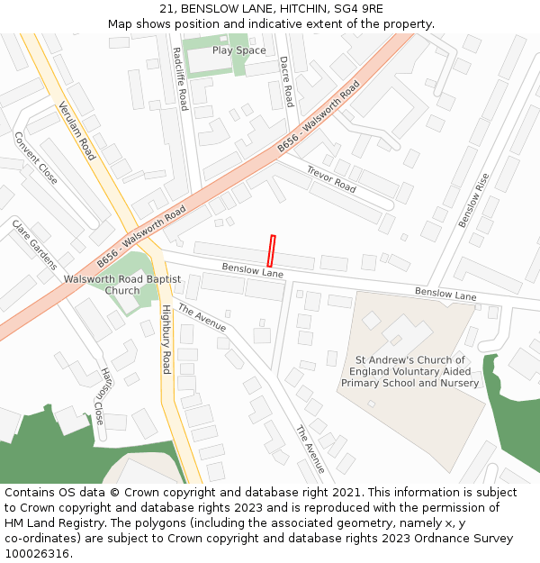 21, BENSLOW LANE, HITCHIN, SG4 9RE: Location map and indicative extent of plot