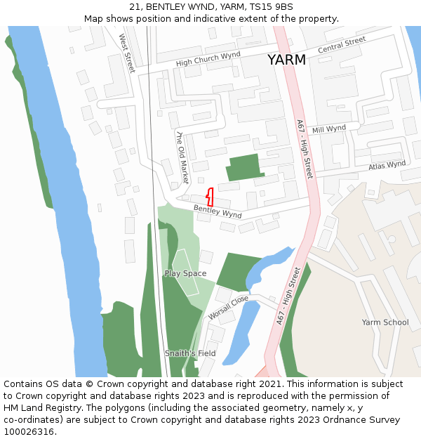 21, BENTLEY WYND, YARM, TS15 9BS: Location map and indicative extent of plot