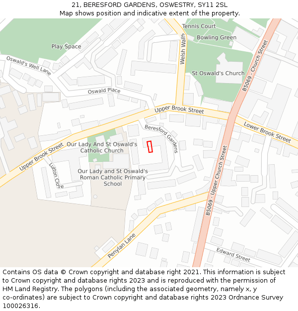 21, BERESFORD GARDENS, OSWESTRY, SY11 2SL: Location map and indicative extent of plot