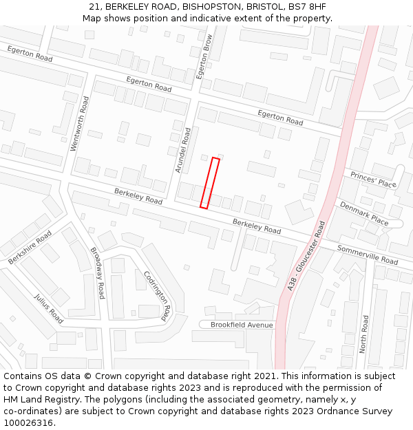 21, BERKELEY ROAD, BISHOPSTON, BRISTOL, BS7 8HF: Location map and indicative extent of plot