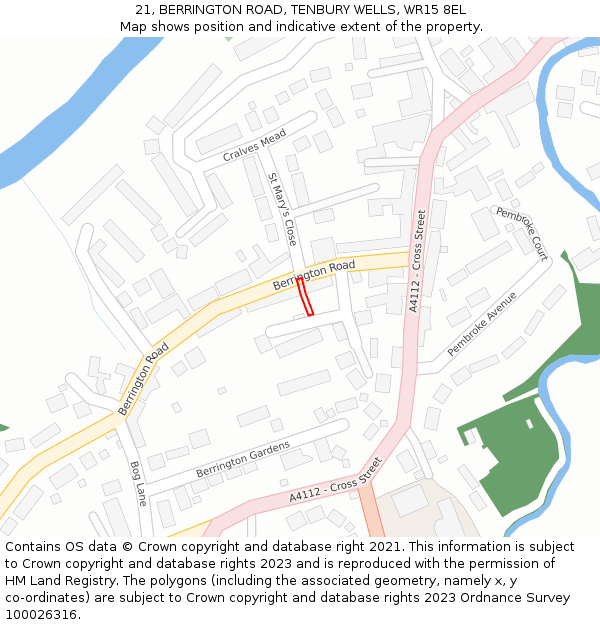 21, BERRINGTON ROAD, TENBURY WELLS, WR15 8EL: Location map and indicative extent of plot