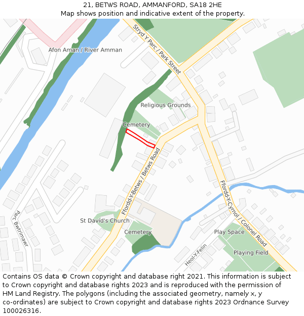 21, BETWS ROAD, AMMANFORD, SA18 2HE: Location map and indicative extent of plot