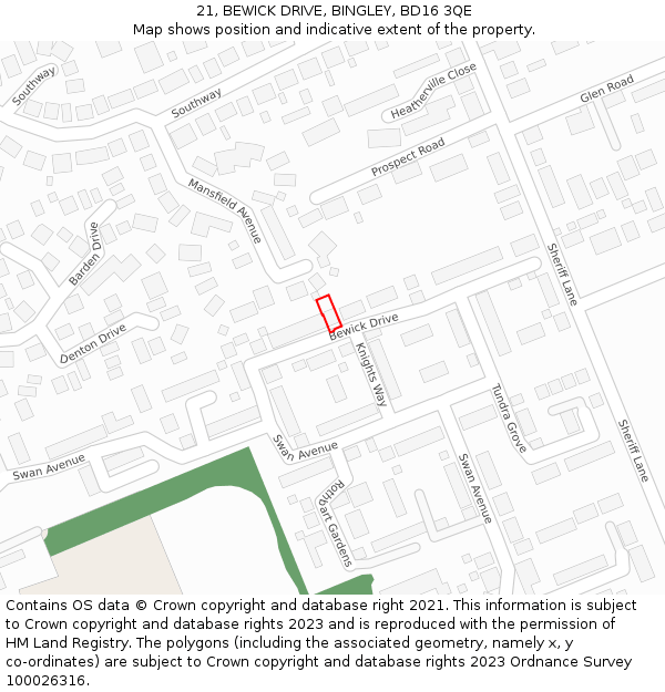21, BEWICK DRIVE, BINGLEY, BD16 3QE: Location map and indicative extent of plot