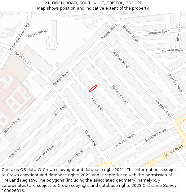 21, BIRCH ROAD, SOUTHVILLE, BRISTOL, BS3 1PE: Location map and indicative extent of plot