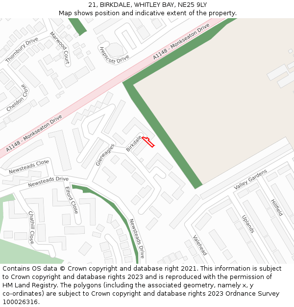 21, BIRKDALE, WHITLEY BAY, NE25 9LY: Location map and indicative extent of plot
