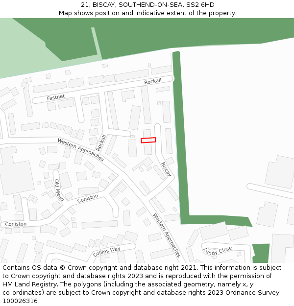 21, BISCAY, SOUTHEND-ON-SEA, SS2 6HD: Location map and indicative extent of plot