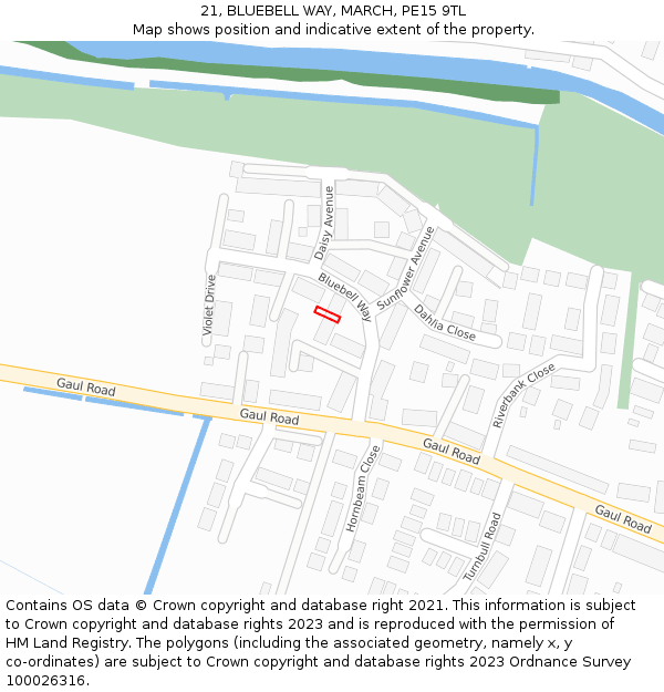 21, BLUEBELL WAY, MARCH, PE15 9TL: Location map and indicative extent of plot