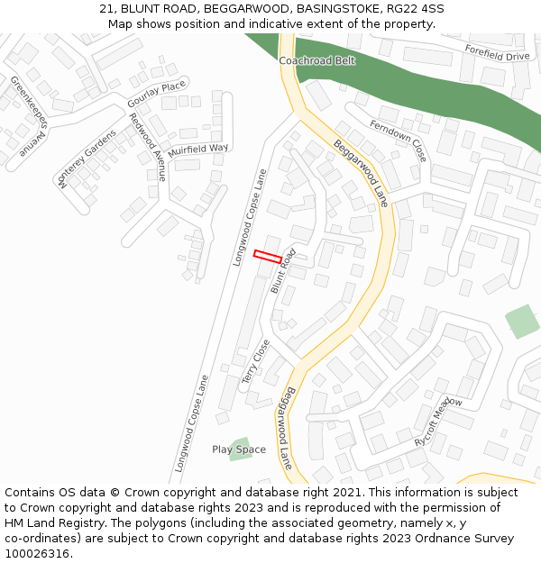 21, BLUNT ROAD, BEGGARWOOD, BASINGSTOKE, RG22 4SS: Location map and indicative extent of plot
