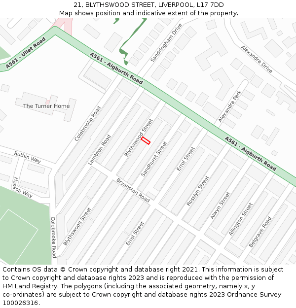 21, BLYTHSWOOD STREET, LIVERPOOL, L17 7DD: Location map and indicative extent of plot
