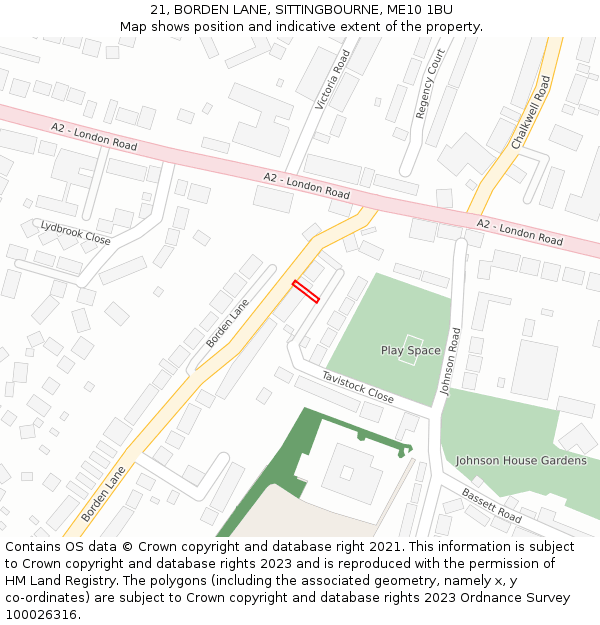 21, BORDEN LANE, SITTINGBOURNE, ME10 1BU: Location map and indicative extent of plot