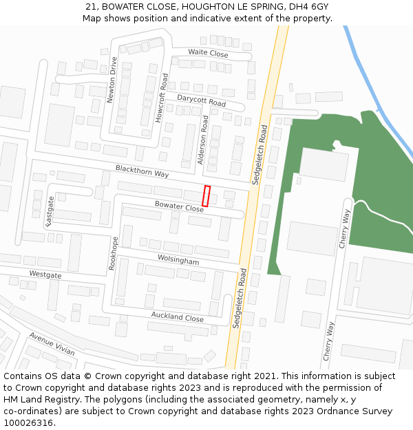 21, BOWATER CLOSE, HOUGHTON LE SPRING, DH4 6GY: Location map and indicative extent of plot