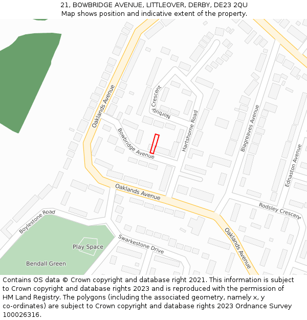 21, BOWBRIDGE AVENUE, LITTLEOVER, DERBY, DE23 2QU: Location map and indicative extent of plot