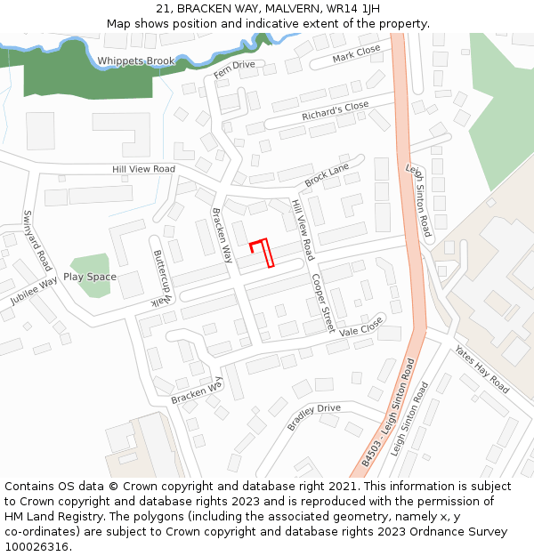 21, BRACKEN WAY, MALVERN, WR14 1JH: Location map and indicative extent of plot
