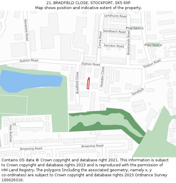 21, BRADFIELD CLOSE, STOCKPORT, SK5 6XP: Location map and indicative extent of plot