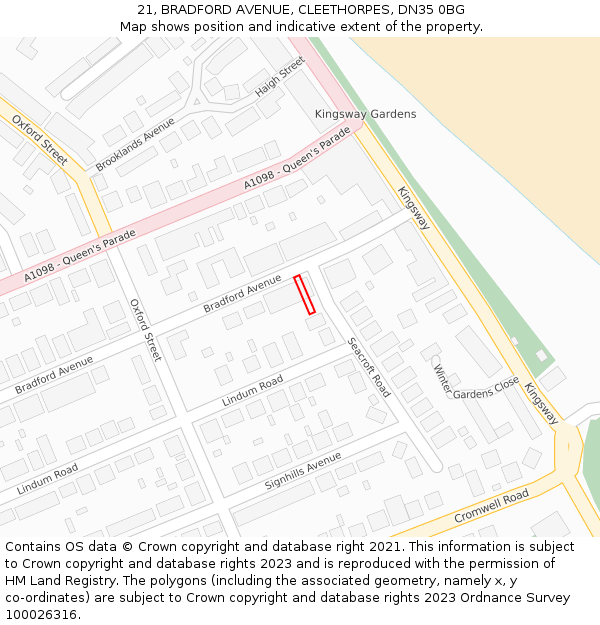 21, BRADFORD AVENUE, CLEETHORPES, DN35 0BG: Location map and indicative extent of plot