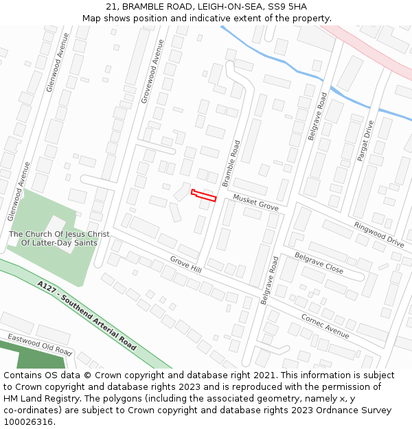 21, BRAMBLE ROAD, LEIGH-ON-SEA, SS9 5HA: Location map and indicative extent of plot