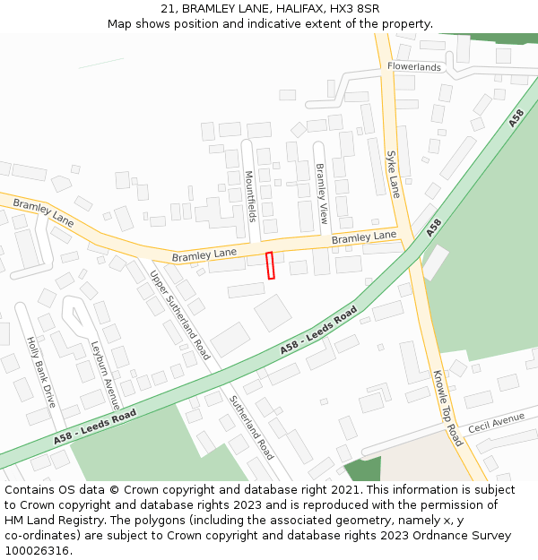 21, BRAMLEY LANE, HALIFAX, HX3 8SR: Location map and indicative extent of plot