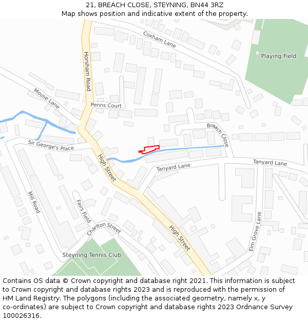 21, BREACH CLOSE, STEYNING, BN44 3RZ: Location map and indicative extent of plot