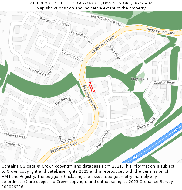 21, BREADELS FIELD, BEGGARWOOD, BASINGSTOKE, RG22 4RZ: Location map and indicative extent of plot