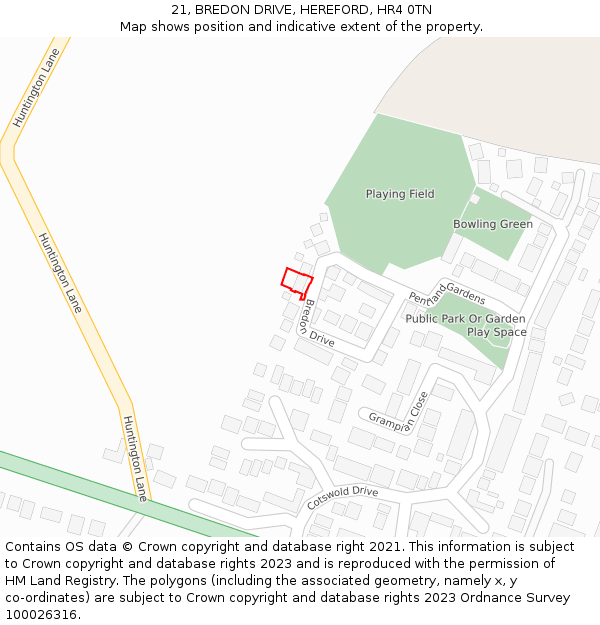 21, BREDON DRIVE, HEREFORD, HR4 0TN: Location map and indicative extent of plot