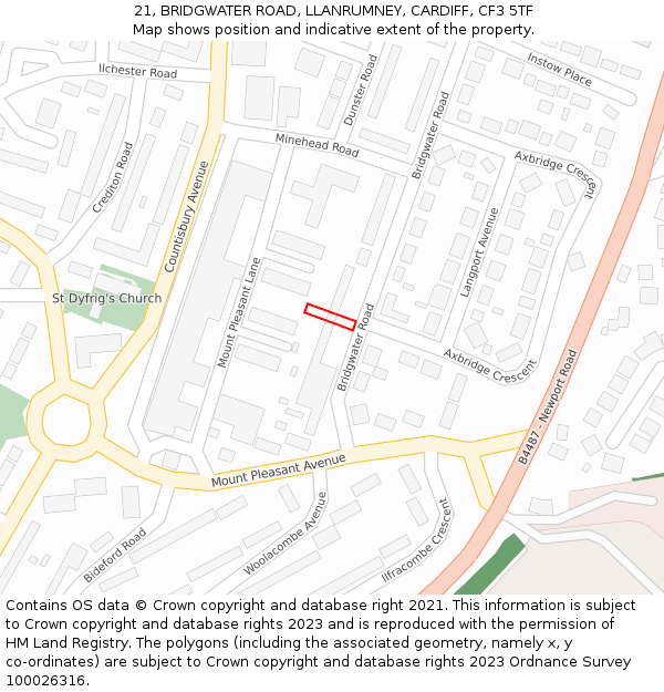 21, BRIDGWATER ROAD, LLANRUMNEY, CARDIFF, CF3 5TF: Location map and indicative extent of plot