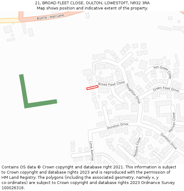 21, BROAD FLEET CLOSE, OULTON, LOWESTOFT, NR32 3RA: Location map and indicative extent of plot
