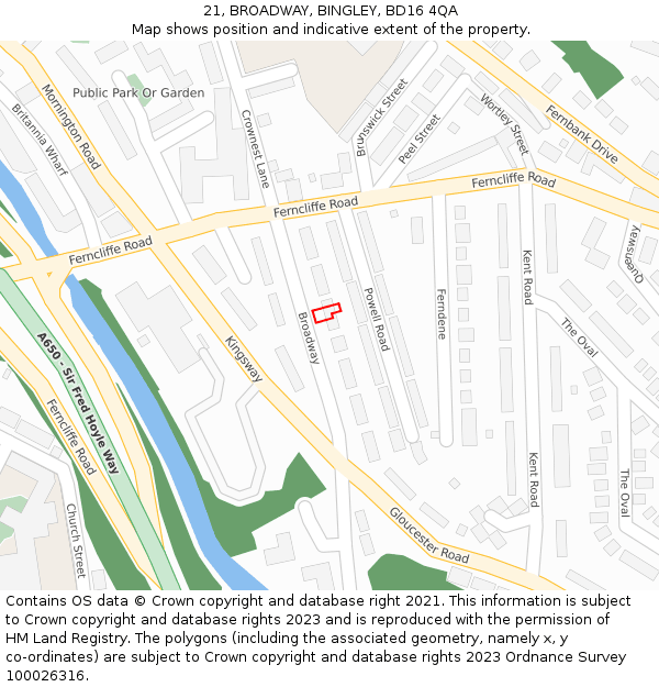 21, BROADWAY, BINGLEY, BD16 4QA: Location map and indicative extent of plot