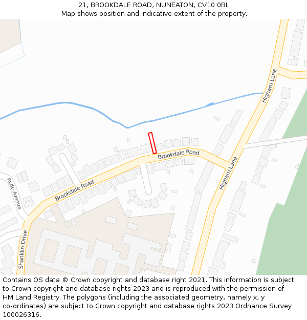 21, BROOKDALE ROAD, NUNEATON, CV10 0BL: Location map and indicative extent of plot
