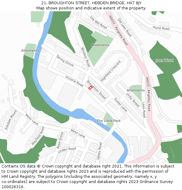 21, BROUGHTON STREET, HEBDEN BRIDGE, HX7 8JY: Location map and indicative extent of plot