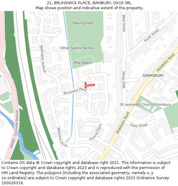 21, BRUNSWICK PLACE, BANBURY, OX16 3RL: Location map and indicative extent of plot