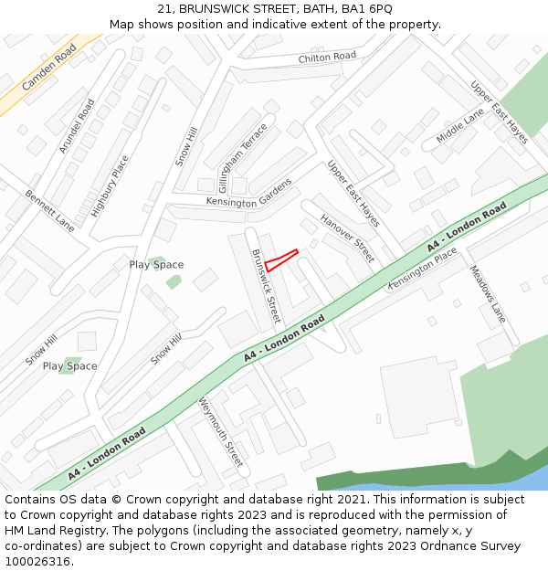 21, BRUNSWICK STREET, BATH, BA1 6PQ: Location map and indicative extent of plot