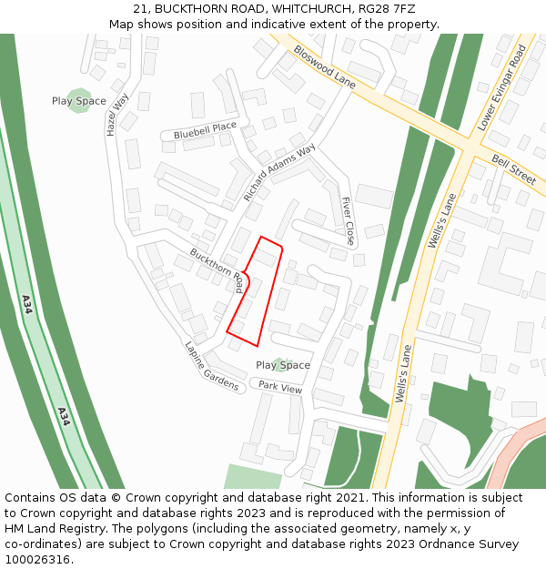 21, BUCKTHORN ROAD, WHITCHURCH, RG28 7FZ: Location map and indicative extent of plot