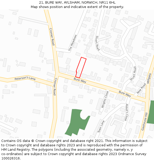 21, BURE WAY, AYLSHAM, NORWICH, NR11 6HL: Location map and indicative extent of plot