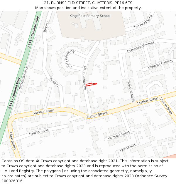 21, BURNSFIELD STREET, CHATTERIS, PE16 6ES: Location map and indicative extent of plot