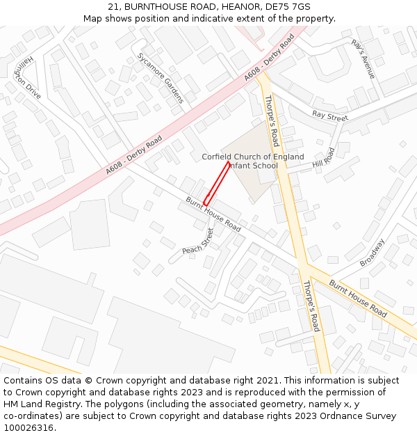 21, BURNTHOUSE ROAD, HEANOR, DE75 7GS: Location map and indicative extent of plot