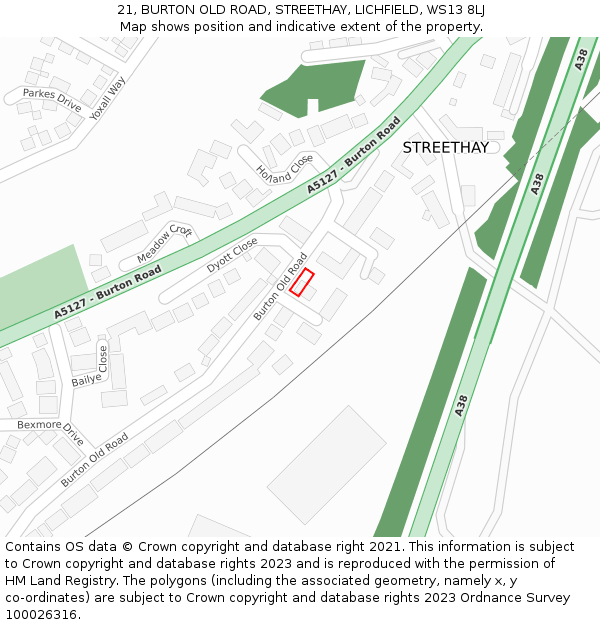 21, BURTON OLD ROAD, STREETHAY, LICHFIELD, WS13 8LJ: Location map and indicative extent of plot