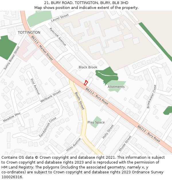 21, BURY ROAD, TOTTINGTON, BURY, BL8 3HD: Location map and indicative extent of plot