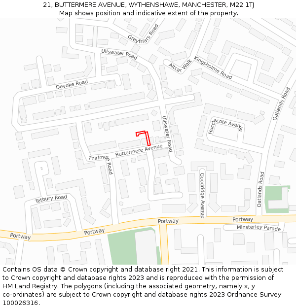 21, BUTTERMERE AVENUE, WYTHENSHAWE, MANCHESTER, M22 1TJ: Location map and indicative extent of plot